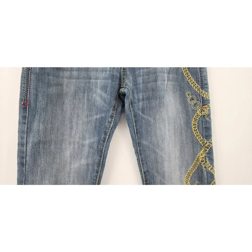 Kids Boys Wide Leg Coogi Gold Loop Chain Jeans‎ Embroidered Size 7/8